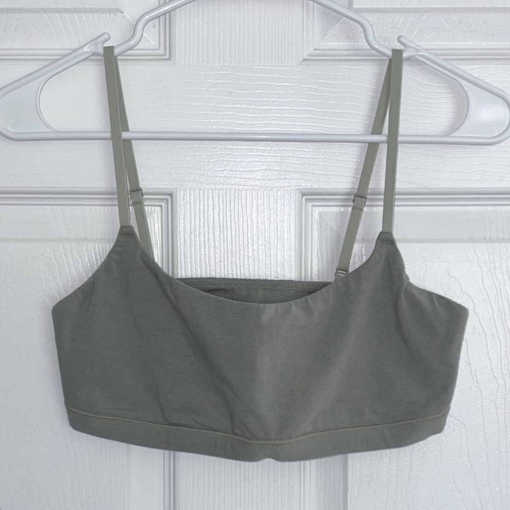 Skims Cotton Scoop Bralette Sz L Mineral Gray Green Adjustable Straps Lounge Bra